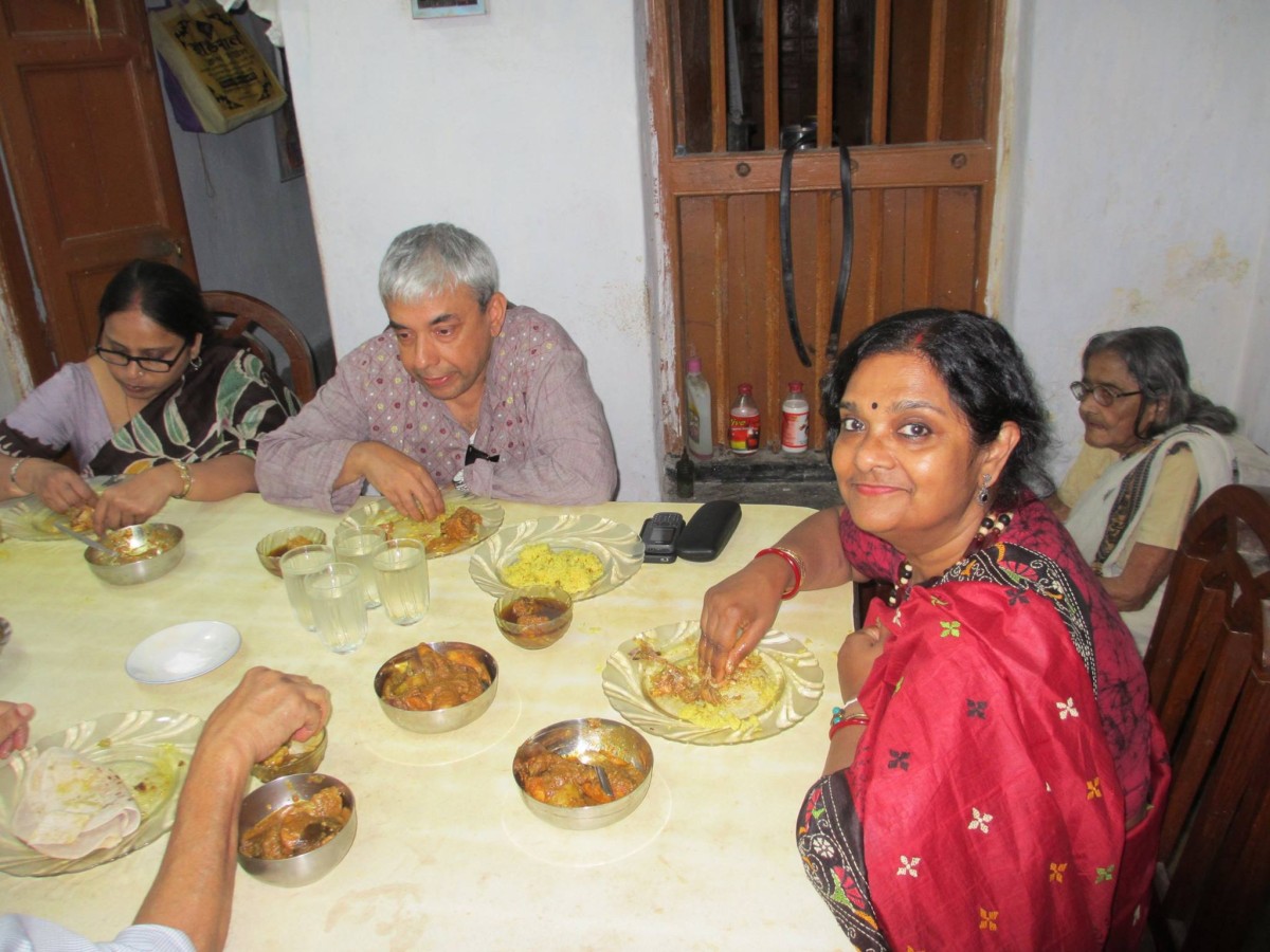 Mukti and Partha enjoying lunch in Rajpur, West Bengal